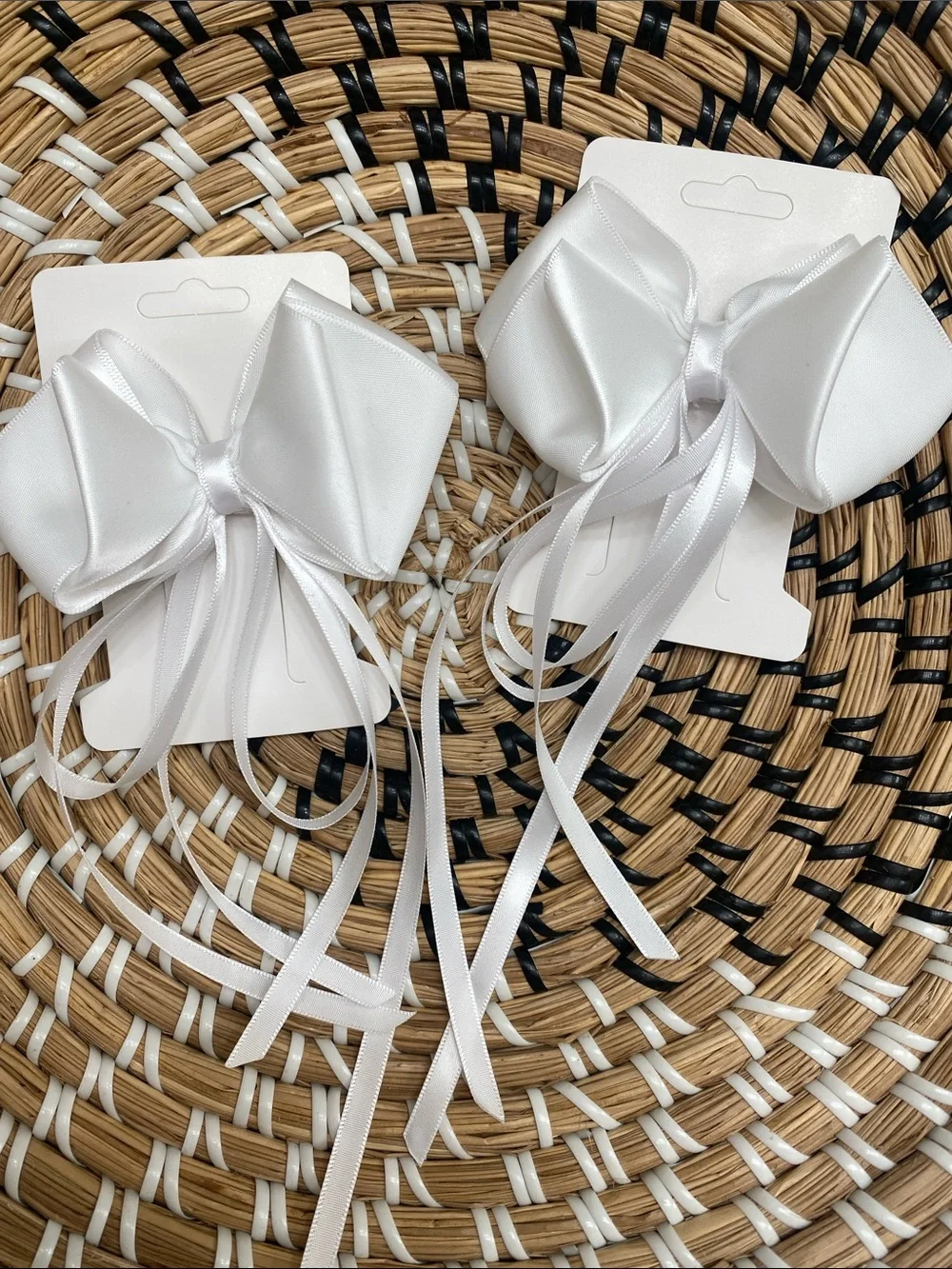 White Satin Ribbon Hair Bows - Hand Crafted